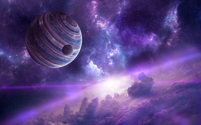 Space planet starry sky purple free wallpaper for desktop - medium preview image