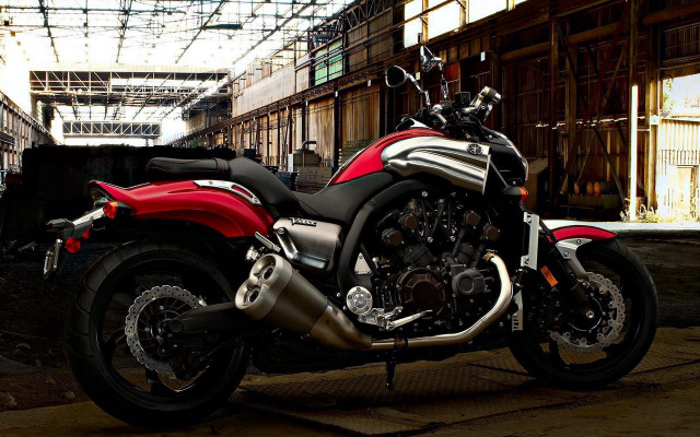 Red black motorcycle warehouse city free wallpaper for desktop - medium preview image