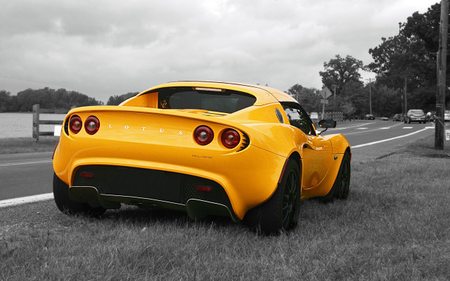 Yellow sports car tiltshift outdoors free wallpaper for desktop - medium preview image