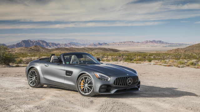 Silver mercedes desert mountains clouds free wallpaper for desktop - medium preview image