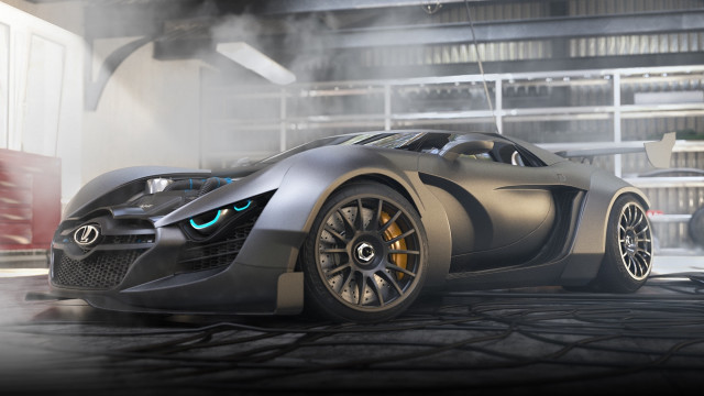 Futuristic car glowing eyes garage free wallpaper for desktop - medium preview image