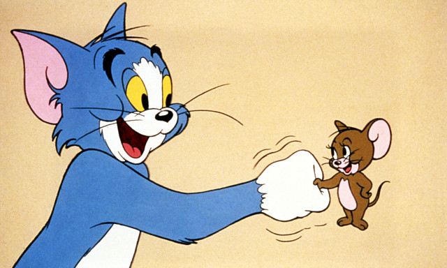 Cartoon character holding mouse cat free wallpaper for desktop - medium preview image