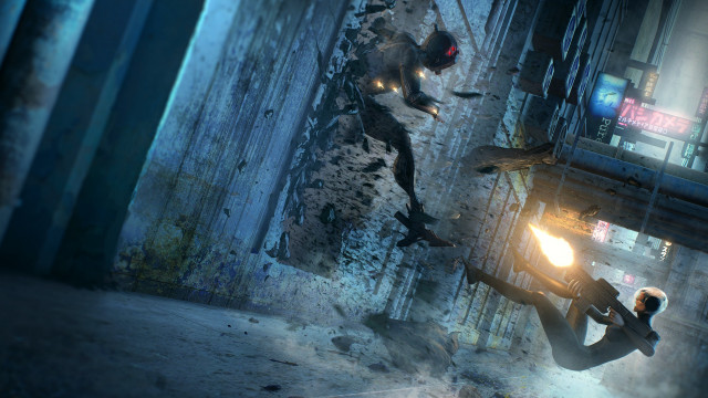 Man flashlight dark alley cityscape free wallpaper for desktop - medium preview image