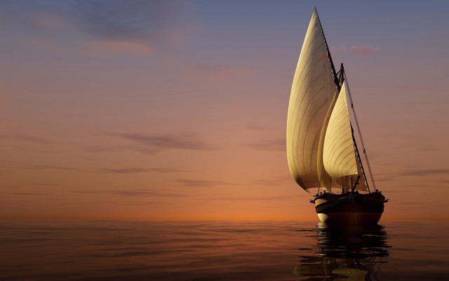 Sailboat ocean sunset pink sky free wallpaper for desktop - medium preview image