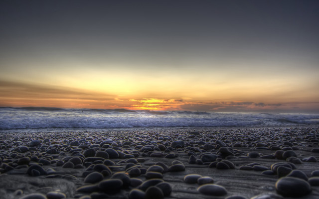 Beach rocks sunset wave mountain free wallpaper for desktop - medium preview image