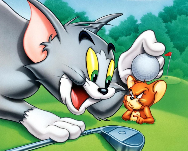 Cartoon cat playing golf mouse free wallpaper for desktop - medium preview image
