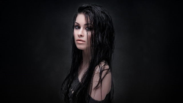 Gothic portrait blackhair blackdress browneyes free wallpaper for desktop - medium preview image