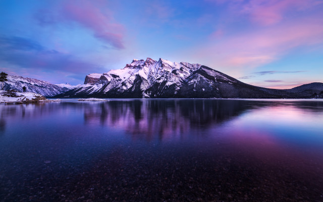 Mountain reflection sunset pink blue free wallpaper for desktop - medium preview image