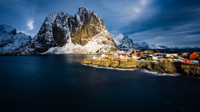 Village island lake mountains clouds free wallpaper for desktop - medium preview image