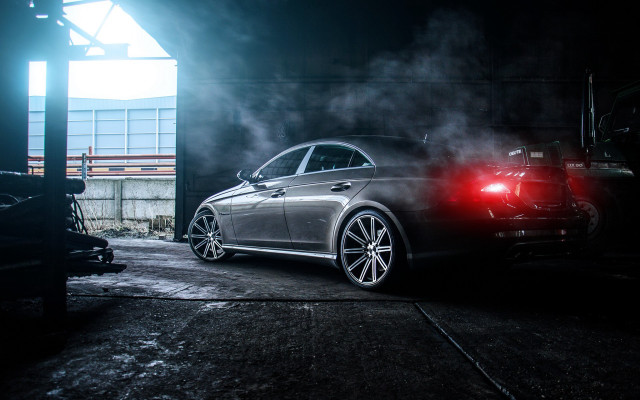 Car garage lights smoke night free wallpaper for desktop - medium preview image