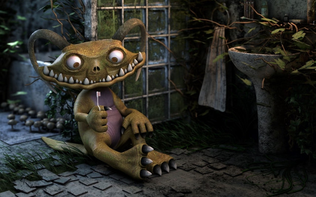 Cartoon character brick floor window free wallpaper for desktop - medium preview image