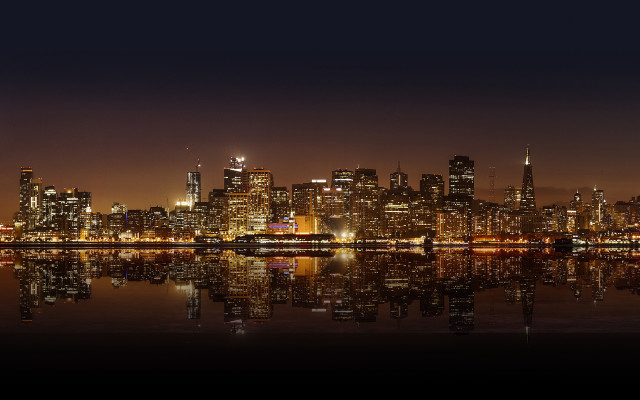 City skyline night reflection boat #2 free wallpaper for desktop - medium preview image