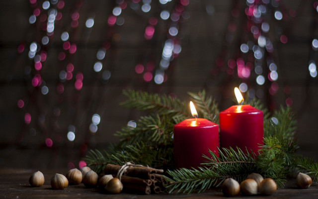 Candles christmas decorations bokeh lights free wallpaper for desktop - medium preview image