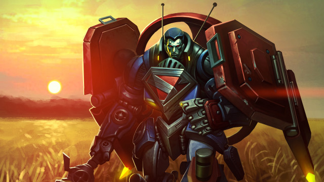 Robot gun field sunset mecha free wallpaper for desktop - medium preview image