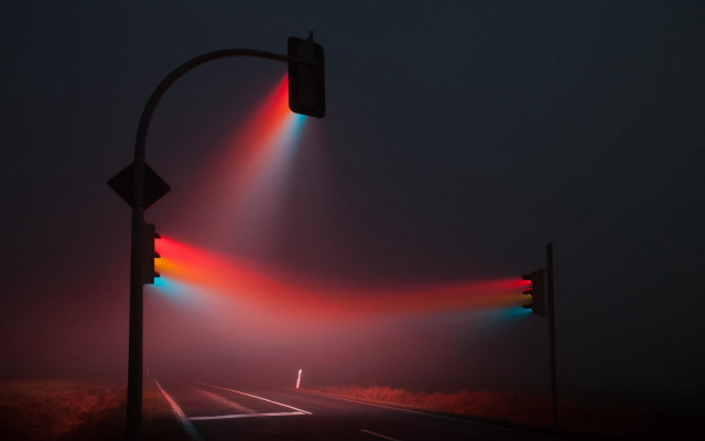 Traffic light road cyberpunk fog free wallpaper for desktop - medium preview image