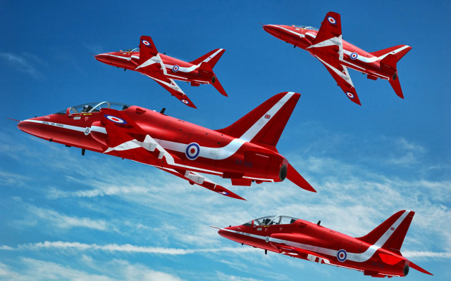 Four red jets flying formation free wallpaper for desktop - medium preview image