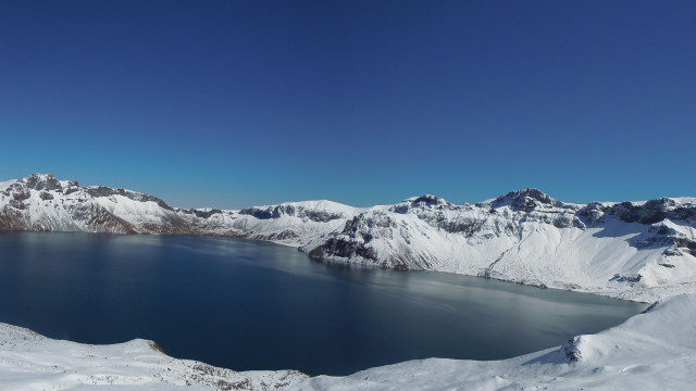 Large lake snowy mountains blue free wallpaper for desktop - medium preview image