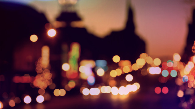 City street night clock tower free wallpaper for desktop - medium preview image