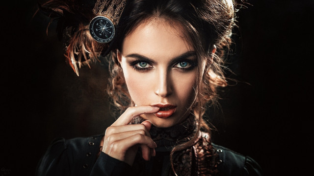 Woman feather clock gothic steampunk free wallpaper for desktop - medium preview image