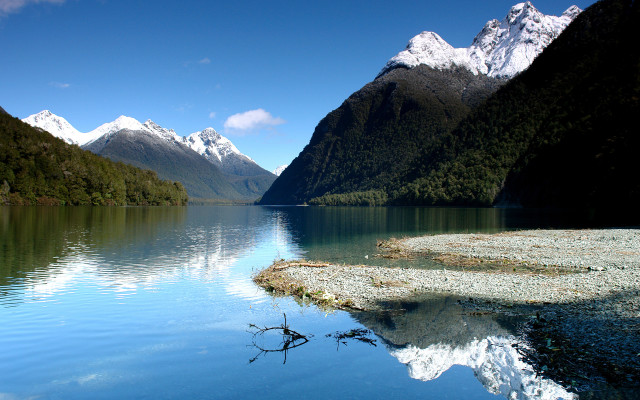 Lake mountains forest sky bridge free wallpaper for desktop - medium preview image