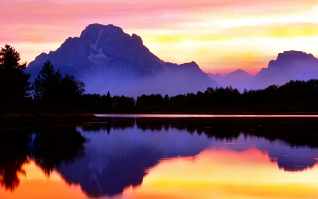 Mountain reflection lake sunset pink #6 free wallpaper for desktop - medium preview image