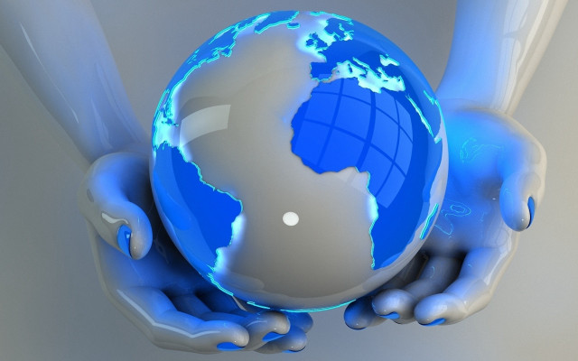 Person holding blue white globe free wallpaper for desktop - medium preview image