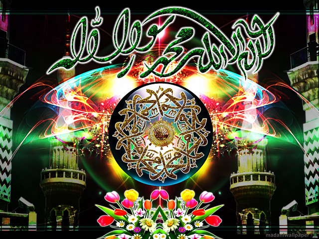 Colorful clock lights flowers dark free wallpaper for desktop - medium preview image