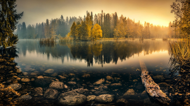 Lake canoe autumn magic matte free wallpaper for desktop - medium preview image