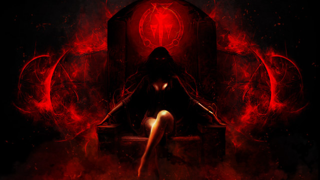 Gothic woman throne red smoke free wallpaper for desktop - medium preview image