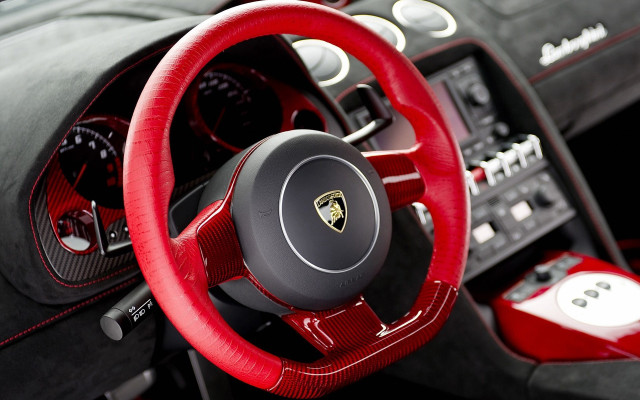 Red steering wheel black dashboard free wallpaper for desktop - medium preview image