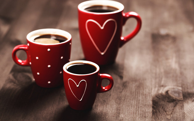 Red coffee mugs hearts wooden free wallpaper for desktop - medium preview image