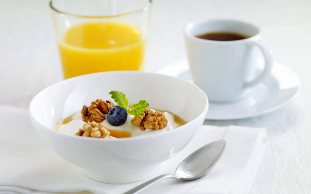 Yogurt walnuts blueberries orange juice free wallpaper for desktop - medium preview image