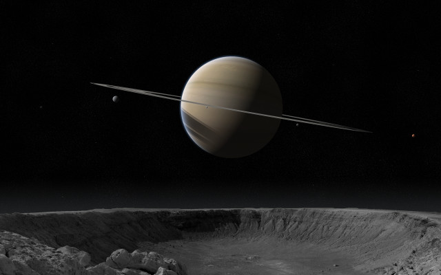 Saturn ring moon distant planet free wallpaper for desktop - medium preview image