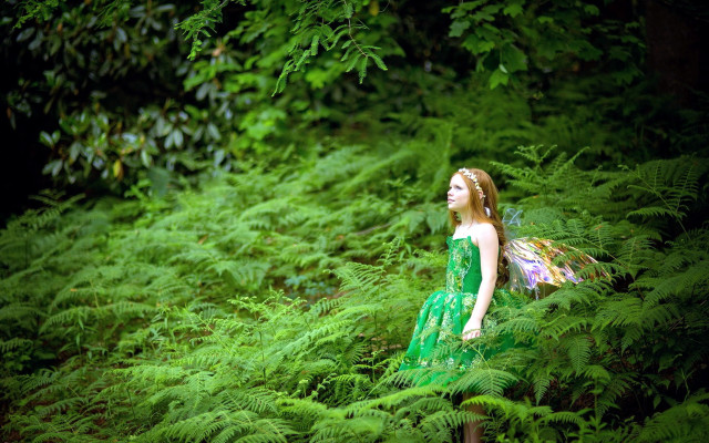 Woman green dress forest fairy free wallpaper for desktop - medium preview image