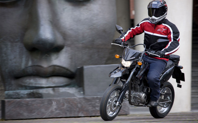 Man motorcycle statue face building free wallpaper for desktop - medium preview image