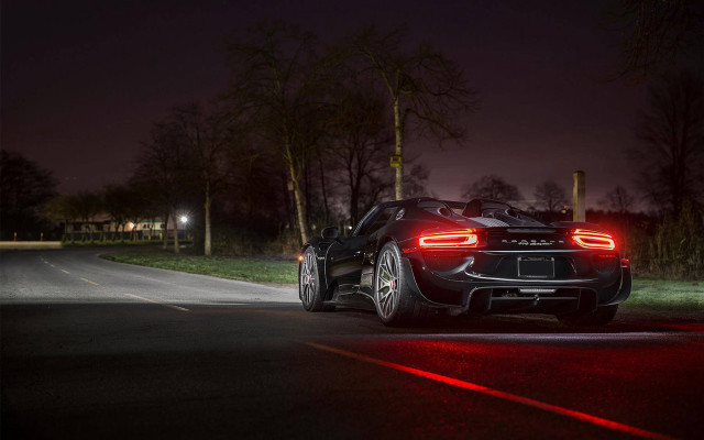 Black sports car night lights free wallpaper for desktop - medium preview image