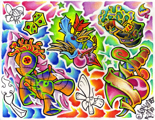 Colored birds flowers drawing black free wallpaper for desktop - medium preview image