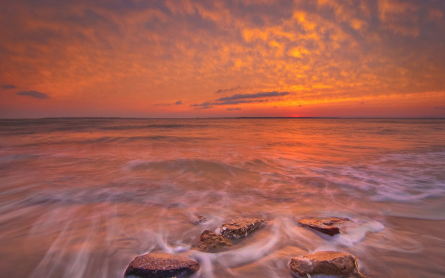 Sunset ocean rocks clouds beach free wallpaper for desktop - medium preview image