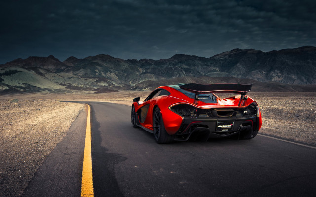 Red sports car mountains night free wallpaper for desktop - medium preview image