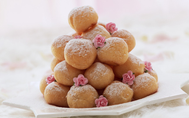 Doughnuts pinkflowers plate rococo food free wallpaper for desktop - medium preview image