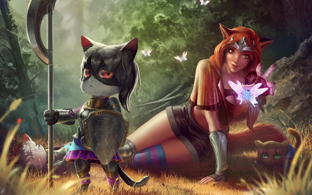 Forest cat girl bow glow free wallpaper for desktop - medium preview image