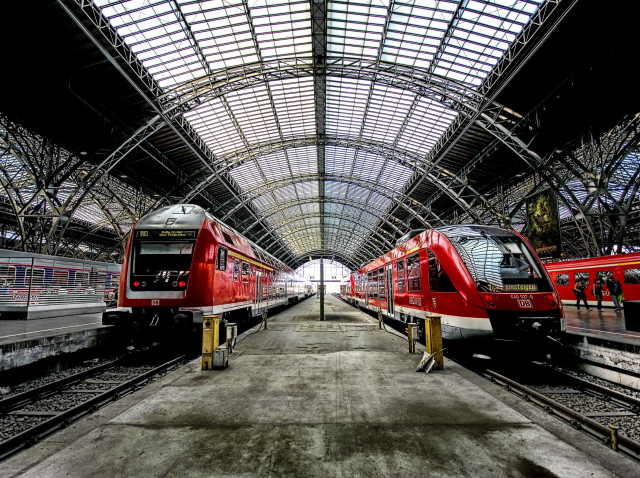 Two trains station skylight tiltshift free wallpaper for desktop - medium preview image
