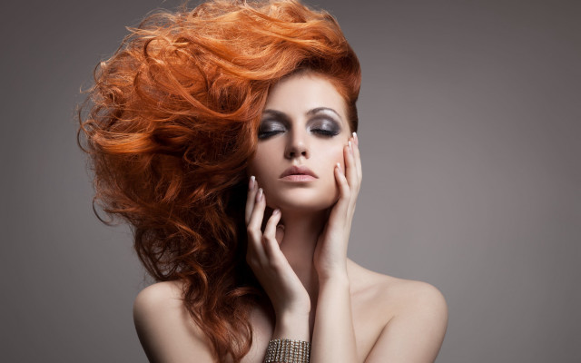 Red hair woman blowing wind free wallpaper for desktop - medium preview image