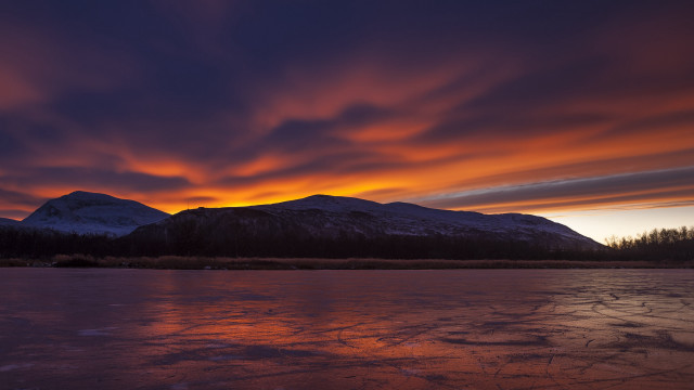 Sunset mountain lake trees dusk free wallpaper for desktop - medium preview image