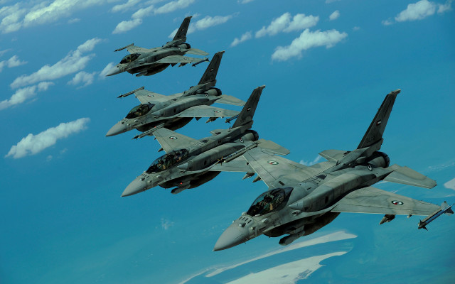 Fighter jet formation clouds ocean free wallpaper for desktop - medium preview image