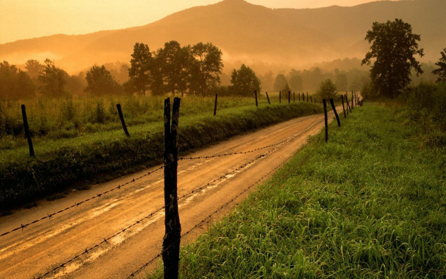 Dirt road fence field sunset #2 free wallpaper for desktop - medium preview image
