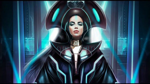 Futuristic woman helmet cyberpunk glowing free wallpaper for desktop - medium preview image