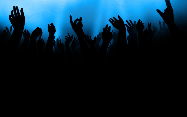 People raising hands blue black free wallpaper for desktop - medium preview image