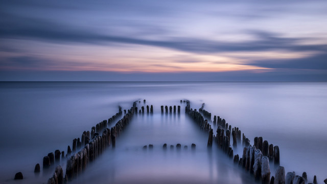 Long exposure pier sunset ocean free wallpaper for desktop - medium preview image
