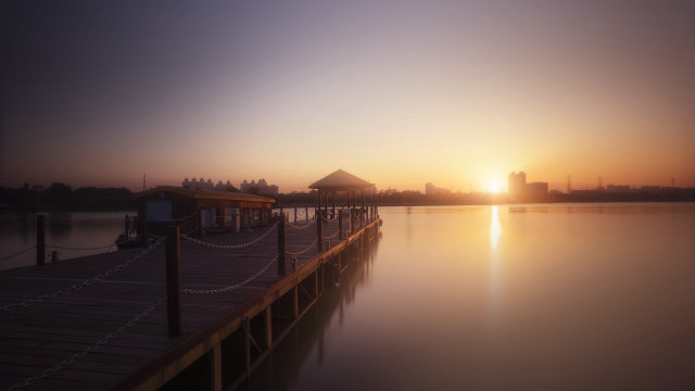 Pier sunset building dock cityscape free wallpaper for desktop - medium preview image
